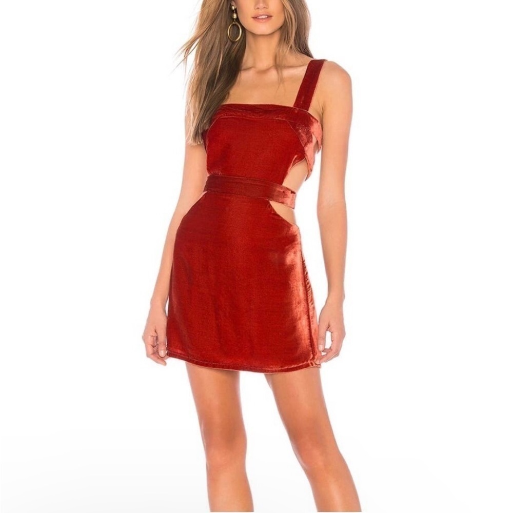 NWT For Love and Lemons Kate Overall Cutout Dress Rust Orange Silk blend